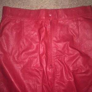 Red Leather Midi Skirt with mid slit